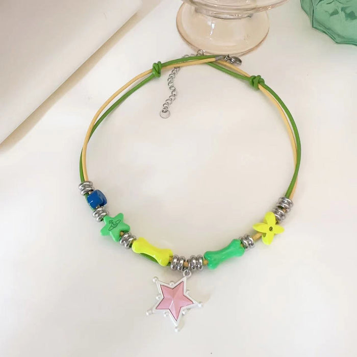 Wholesale Symmetrical Color Contrast Star Bone Alloy Necklace JDC-NE-YanH001