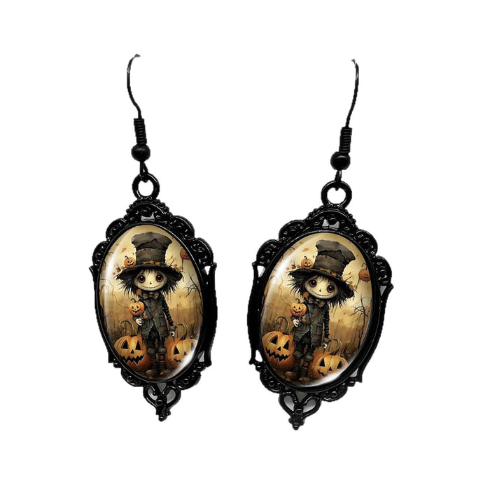 Wholesale  Black Crow Skull Oval Lace Earrings Witch Earrings Pumpkin Black Cat Moon Earrings