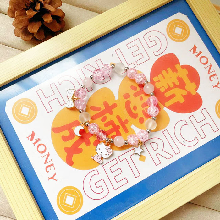 Wholesale Cat pendant flower bead bracelet niche design cute girls bracelet girlfriends gift