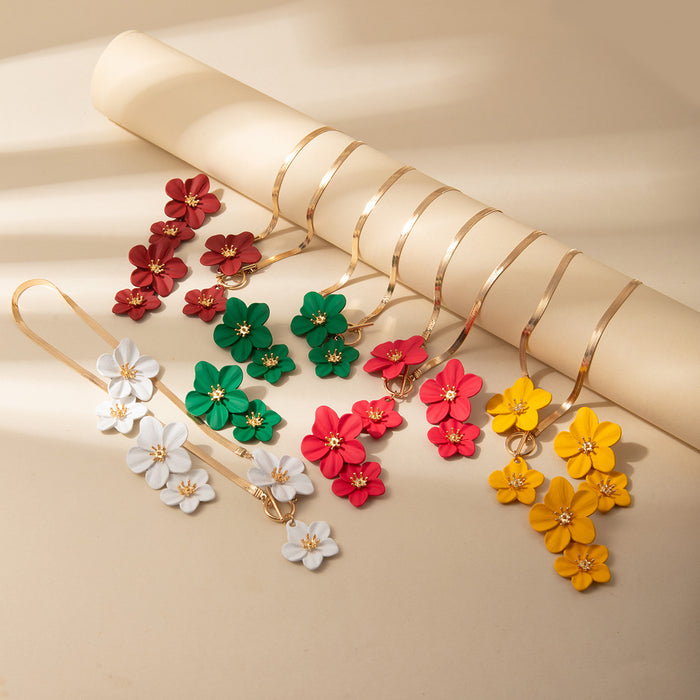 Wholesale Fashionable flower snake bone necklace and earrings set