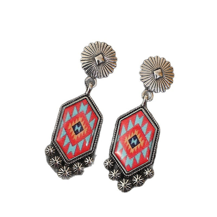 Wholesale Geometric printing diamond pattern tassel alloy earrings