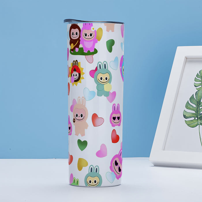 Wholesale Straight cup printed stainless steel thermos cup double-layer straight straw cup