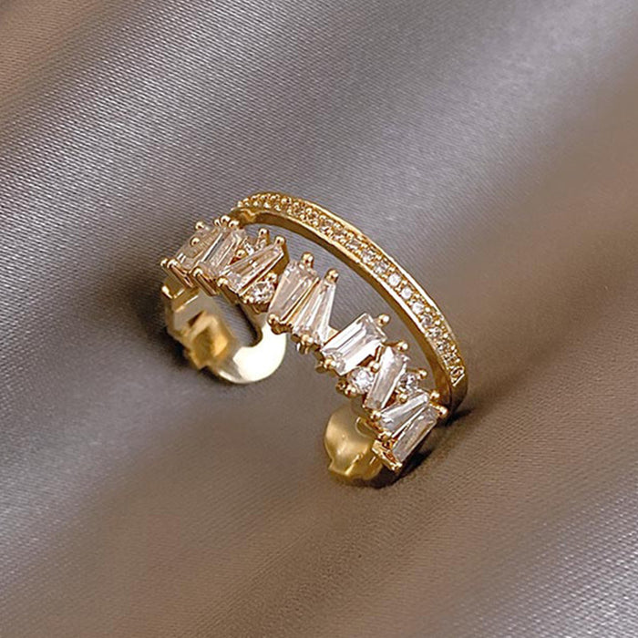 Wholesale Emerald Zircon Ring Creative Irregular Geometry Opening Adjustable Ring