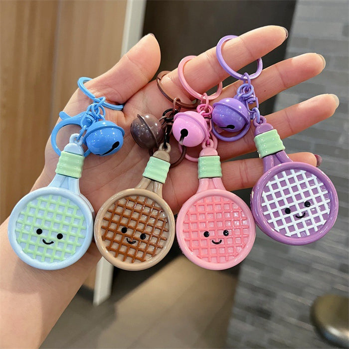 Wholesale Cute PVC cartoon colorful tennis racket keychains with bell