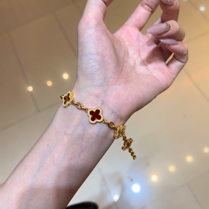 Wholesale Women S Four Leaf Clover Bracelet Red Gold Laser Gold Plated Copper Trendy Jewelry Accessory For Everyday Wear