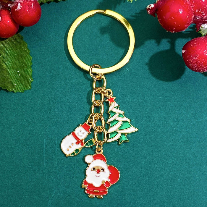 Wholesale Christmas Snowman Elk Rhinestone Keychain Alloy Gold Plated Decorative Bag Charm