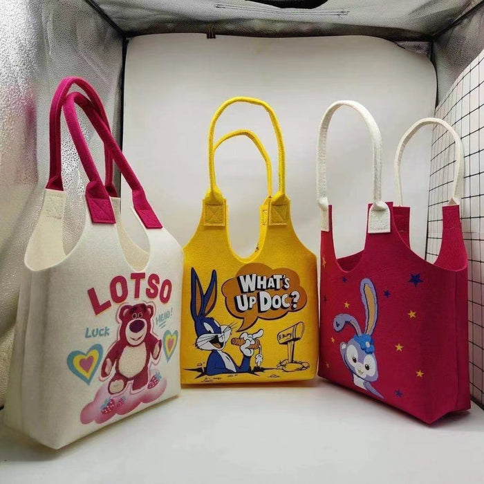 Wholesale Large capacity cartoon portable felt student handbag handbag super cute rabbit