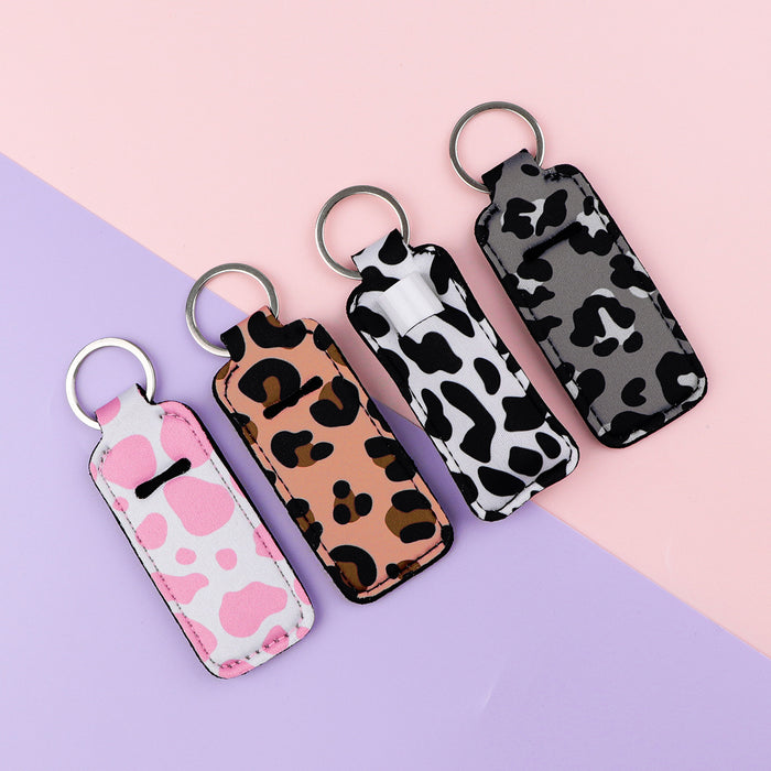 Wholesale Leopard Lipstick Set Heat Transfer Keychain
