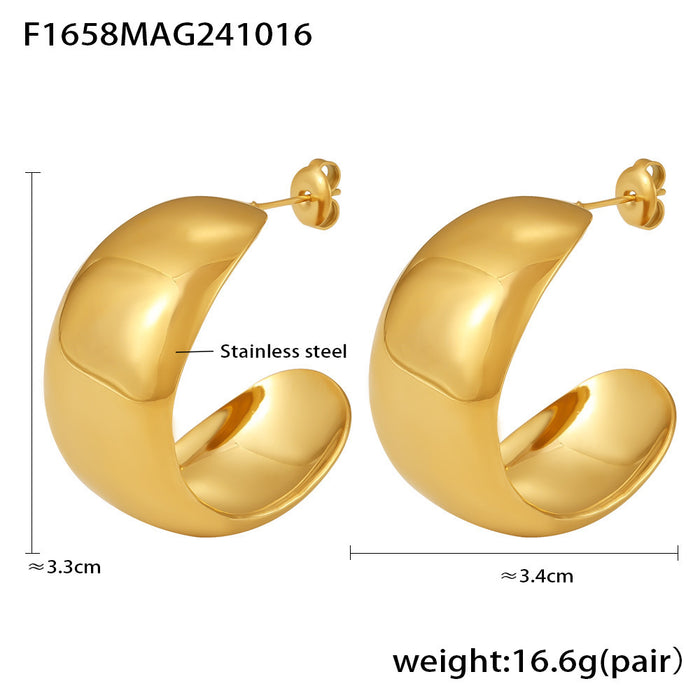 Wholesale Decorative Light Luxury Wide Smooth Earrings Titanium Steel Exaggerated Earrings PVD Color Preserved Electroplated Earrings