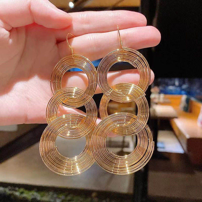 Wholesale Exaggerated Metal Retro Large Circle Long Earrings Pendant Earrings