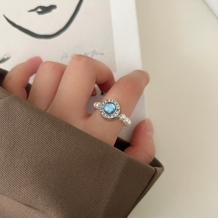 Wholesale Aquamarine Pearl Necklace Women's Silver Needle Earrings Necklace suit Combination