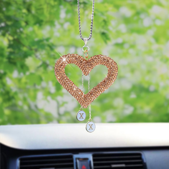 Wholesale Diamond-encrusted car love rearview mirror pendant full diamond heart-shaped car interior diamond-encrusted car pendant