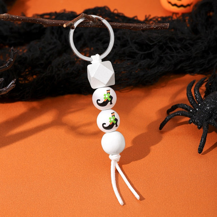 Wholesale Halloween Pumpkin Car Bat Wooden Beaded Keychain JDC-KC-RongRui027