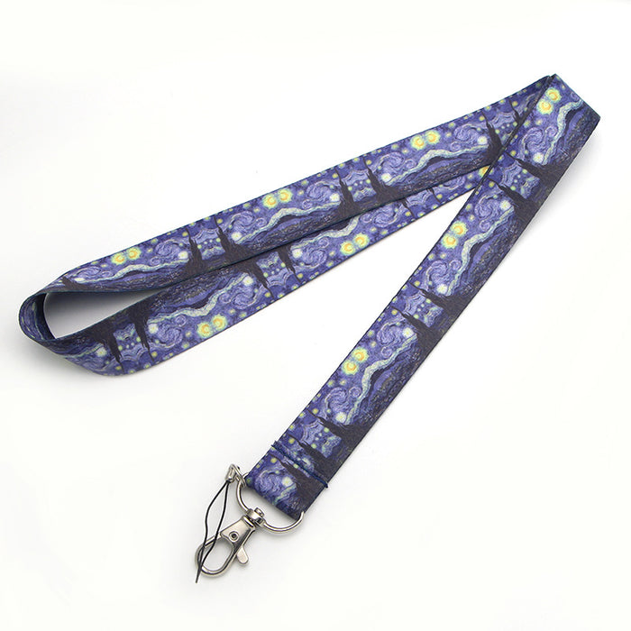 Wholesale Painting series double-sided printed polyester anti-loss neck strap phone lanyard and keychain