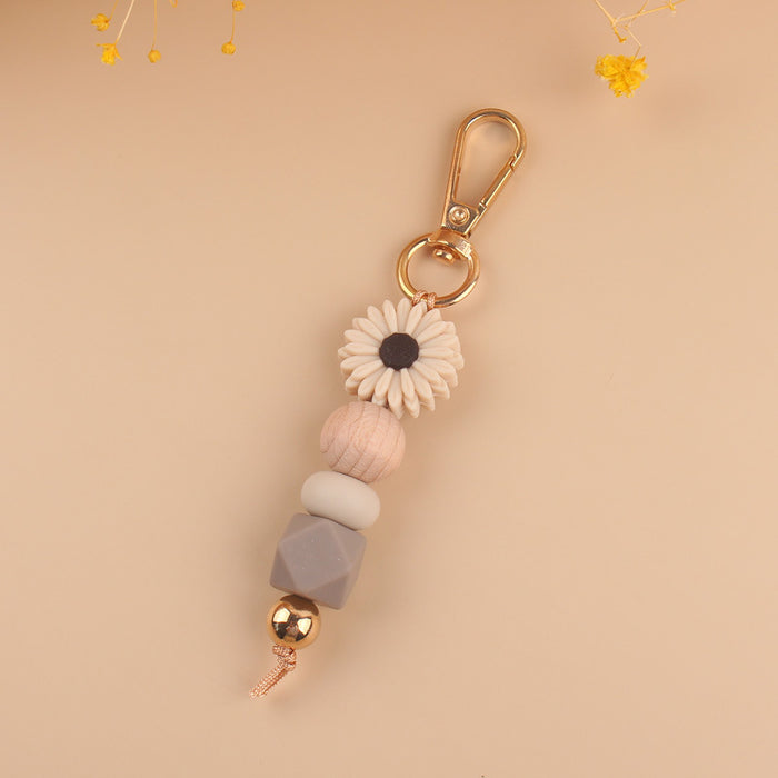 Wholesale Little Daisy Handmade Silicone Beaded Keychain JDC-KC-GuangTian027