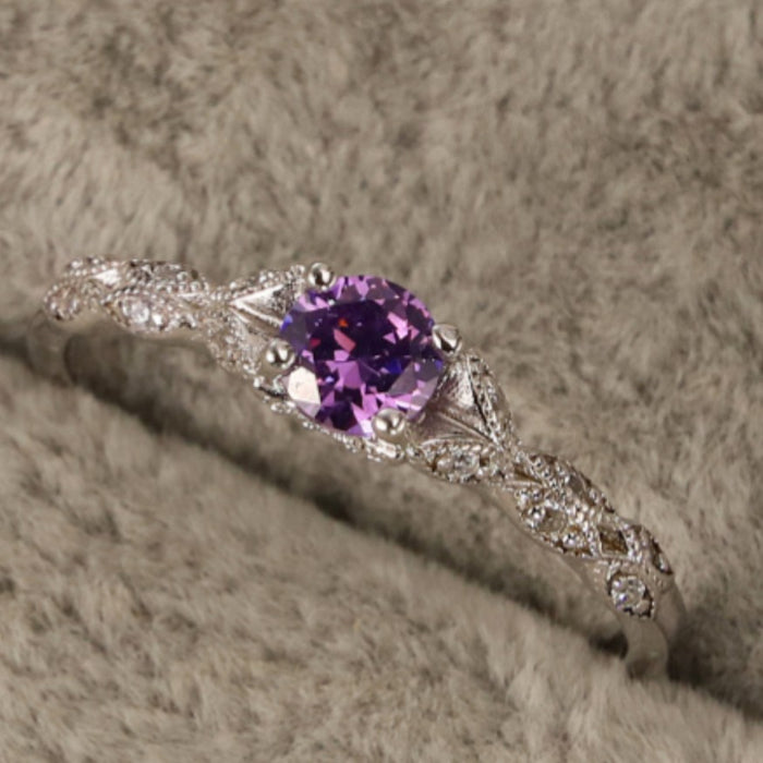 Wholesale Light luxury amethyst zircon ring, simple and fashionable gemstone ring