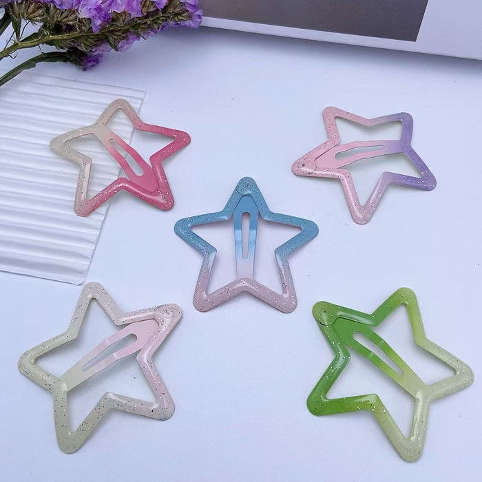 Wholesale Large gradient fine sparkling pentagram side, forehead with broken hair, cute star hairpin hair accessory
