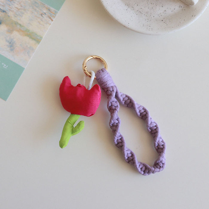 Wholesale Cute Tulips Cotton Rope Keychains