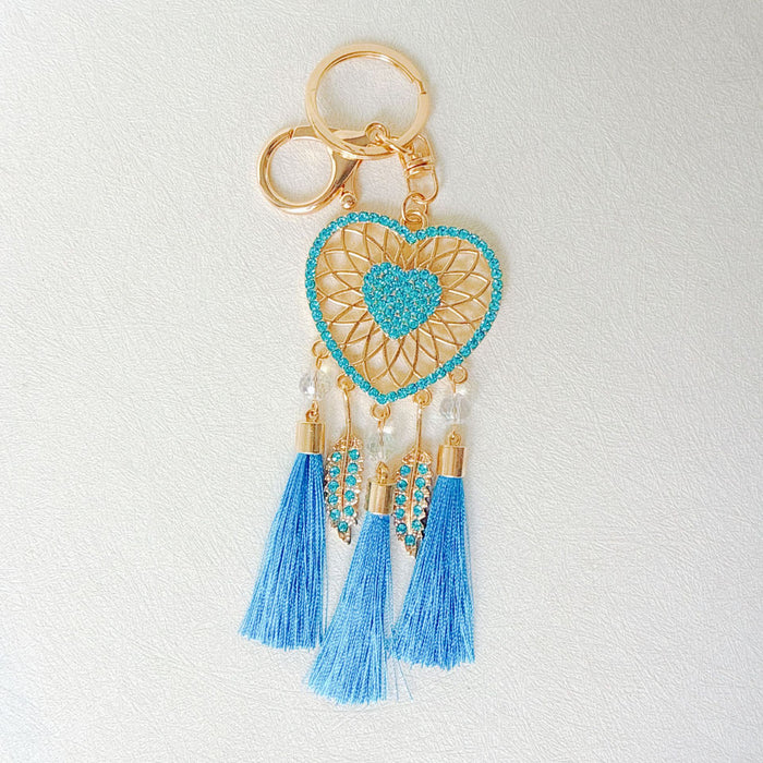 Wholesale Pink Dream Catcher Keychain Rhinestone Tassel Feather Zinc Alloy Chic Gift MOQ≥12