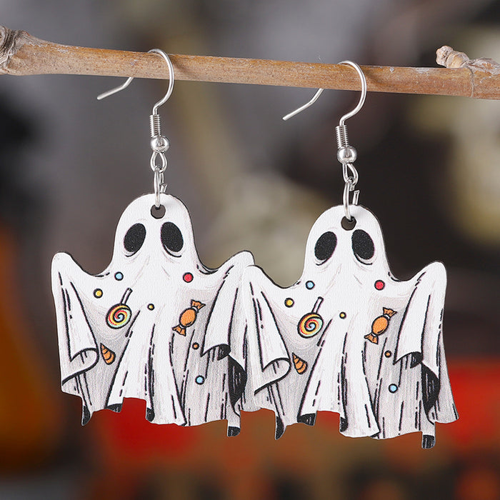 Wholesale  ghost face pumpkin candy pendant earrings wooden gothic style double-sided earrings