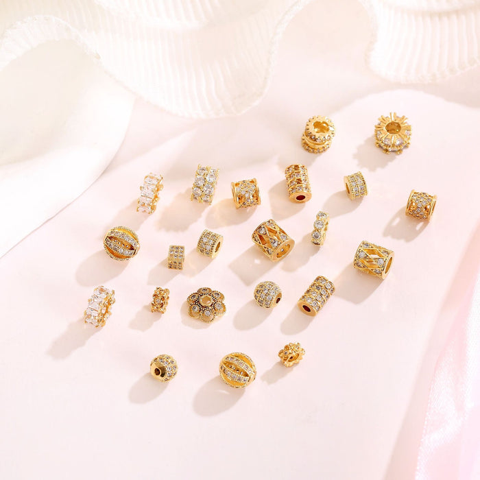 Wholesale 10pcs Copper Plated 18K Real Gold Micropaved Zircon Hollow Spacer Beads JDC-BDS-NanT005