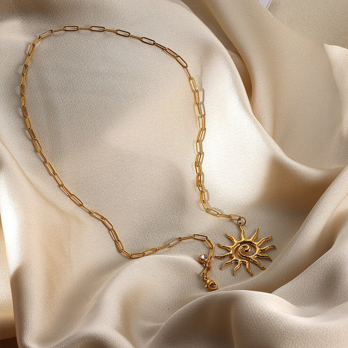 Wholesale titanium steel sun pendant necklace  birthday stone clavicle chain