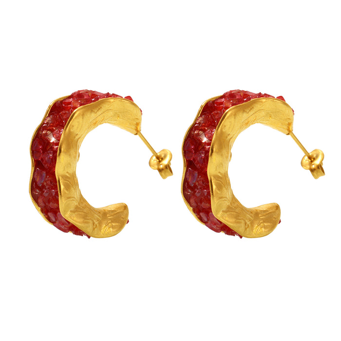 Wholesale Crystal Stone C-Shaped Earrings Luxury Personality Stainless