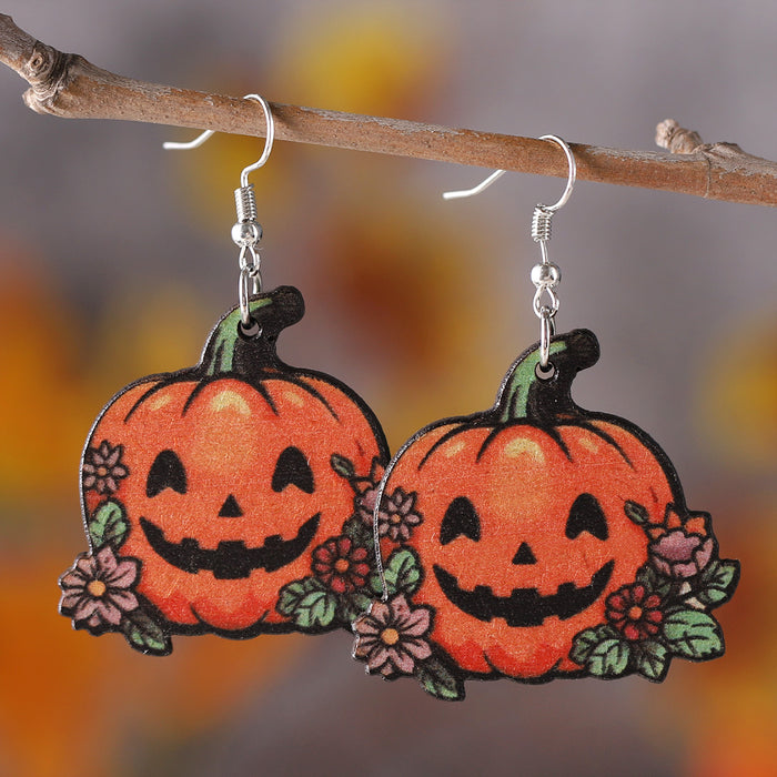 Wholesale  Gothic style ghost face pumpkin witch hat witch boots pendant earrings wooden double-sided earrings