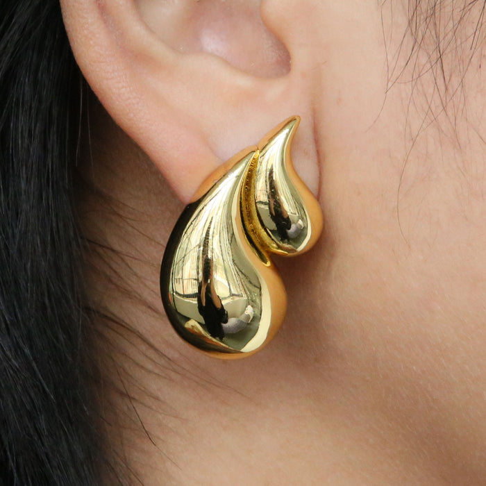 Wholesale  18K Gold Double Water Drop Brass Earrings Women  All Match Geometric Earrings