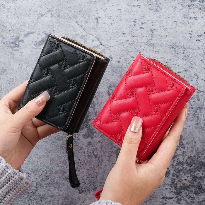 Wholesale Love Embroidery PU Leather Short Wallet Women' s Trendy Fashion Accessory