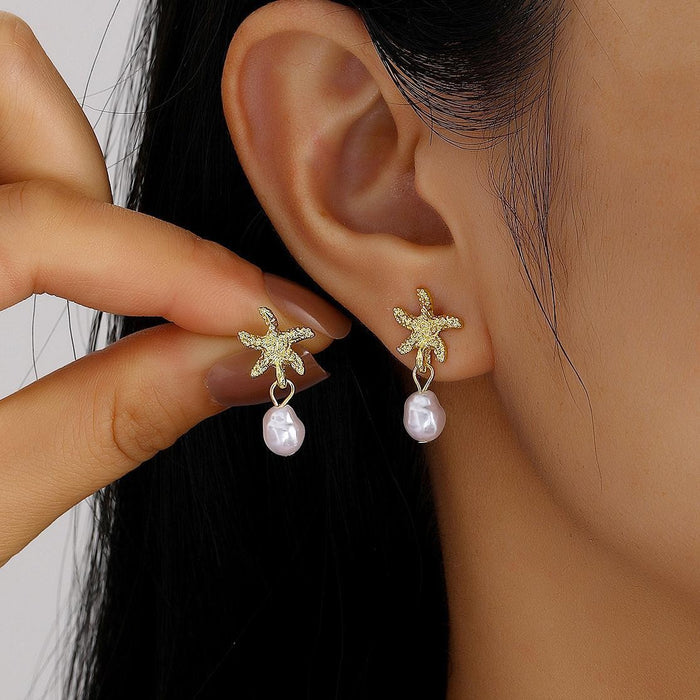 Wholesale Imitation Pearl Pendant Earrings Starfish Scallop Earrings Gold Jewelry Earrings