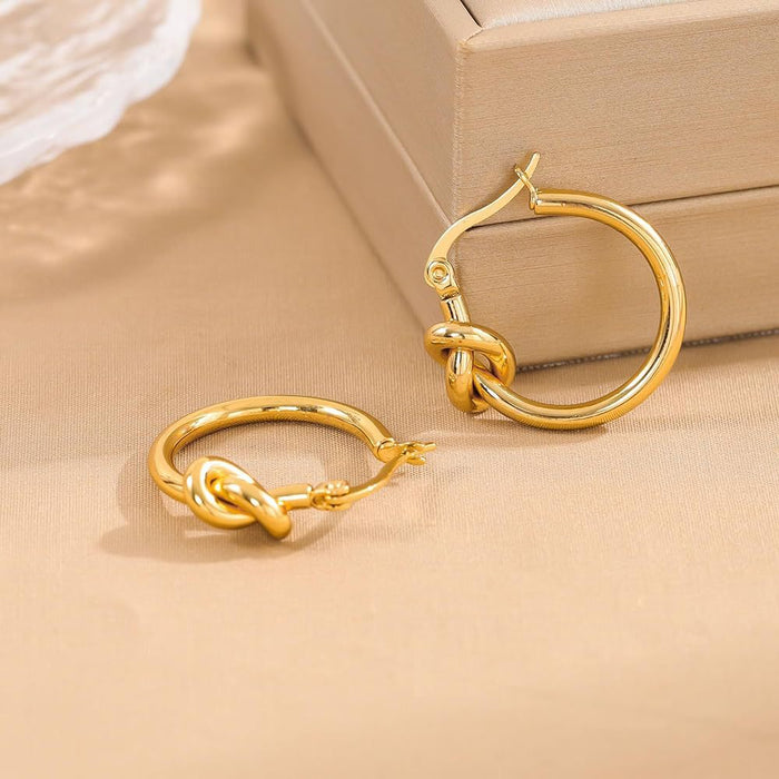 Wholesale Stainless Steel Light Luxury Knotted Wire Hoop Earrings
