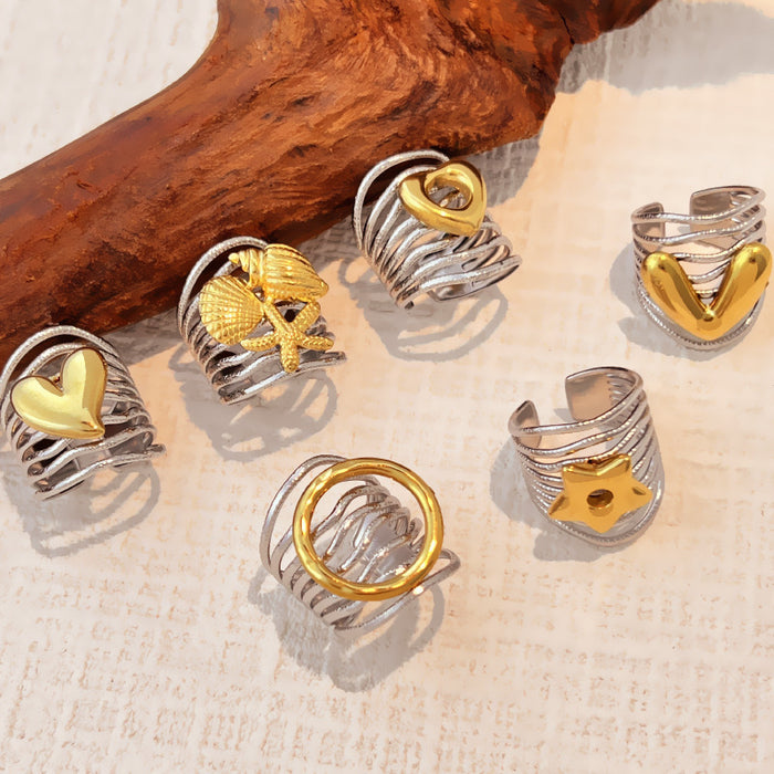 Wholesale stainless steel wide color-blocking Adjustable rings