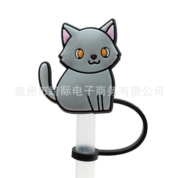 Wholesale New Cat Animal Straw Cover 10MM Straw Cap Silicone Dust Stopper Cute Anime Party Straw Decoration