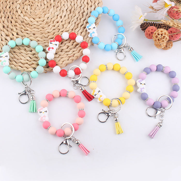 Wholesale Cartoon Silicone Beaded Wrist Keychain JDC-KC-GuangTian037