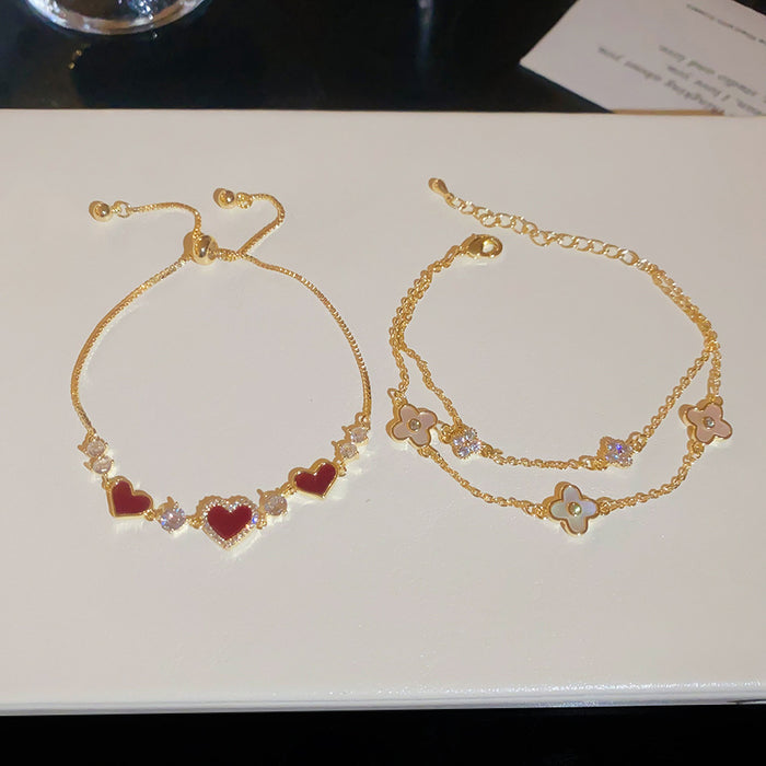 Wholesale Gold Plated Zircon Heart Bracelet Stylish Women' s Fashion Accessory