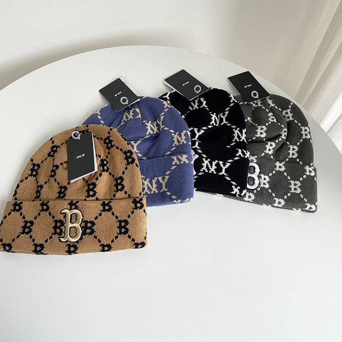 Wholesale autumn and winter all-over printed jacquard knitted hat for cold protection and warmth ear protection pullover hat JDC-HT-MaiM002