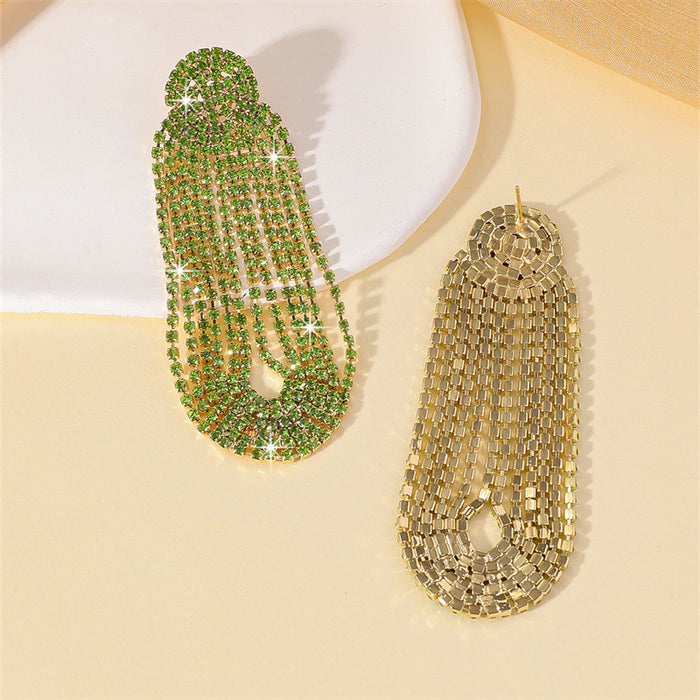 Wholesale Vintage Tassel Sparkly Light Green Rhinestone Statemente Earrings MOQ≥2