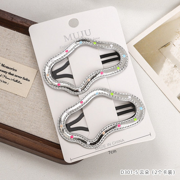 Wholesale 2 card mounted hair clips, silver hair clip, high-end PU leather bangs clip