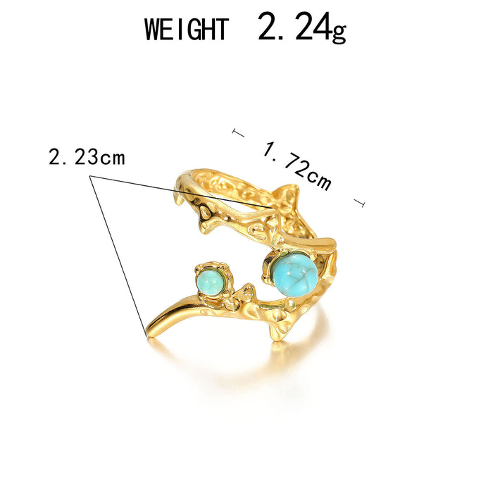Wholesale Stainless Steel Gold Turquoise Wheat-Ear Design Adjustable rings