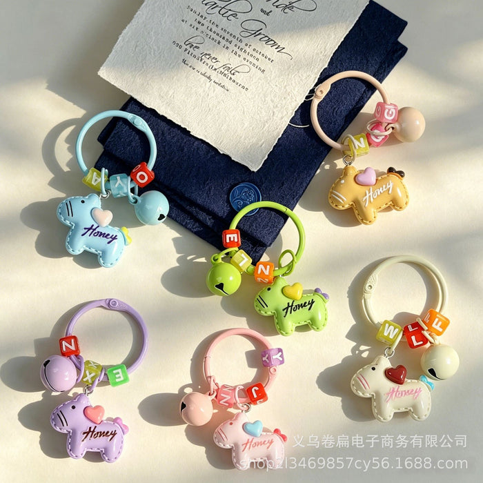 Wholesale Dopamine Color Cartoon Pony Keychain Bell Pendant Cute Animal Bag Charm DIY Fuse Bead Craft Fashion Accessory Gift