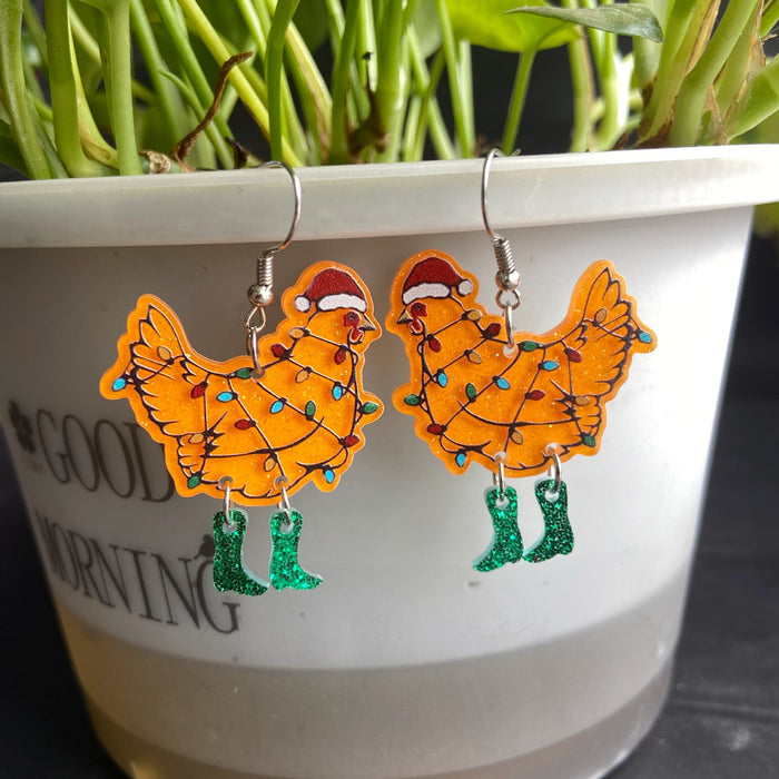Wholesale Christmas colorful rooster earrings funny animal earrings