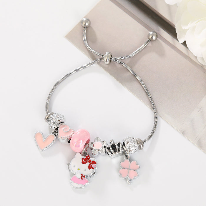 Wholesale Cartoon beaded heart and lucky four-leaf clover adjustable bracelet