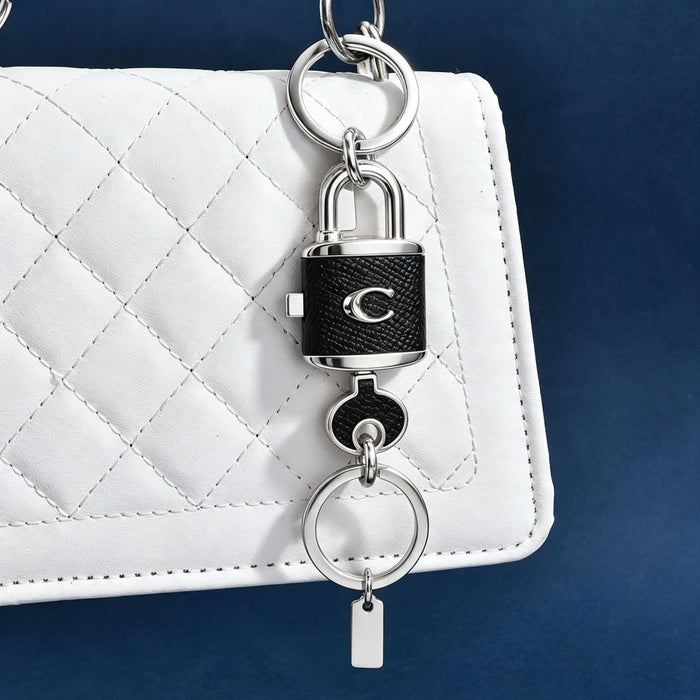 Wholesale Electroplated Alloy C Emblem Lock Keychain Retro Black White Bag Charm Car Key Accessory Boutique Resale Gift