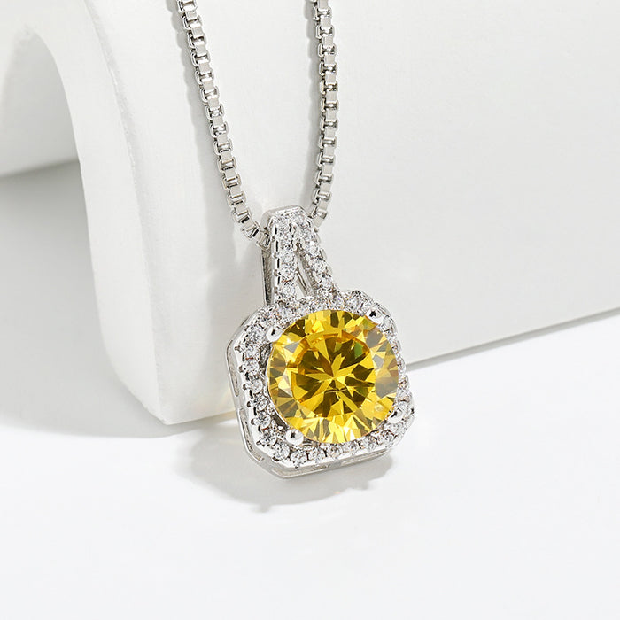 Wholesale Twelve Stars Stone Square Sugar Necklace High-grade Four-claw Square Bag Necklace