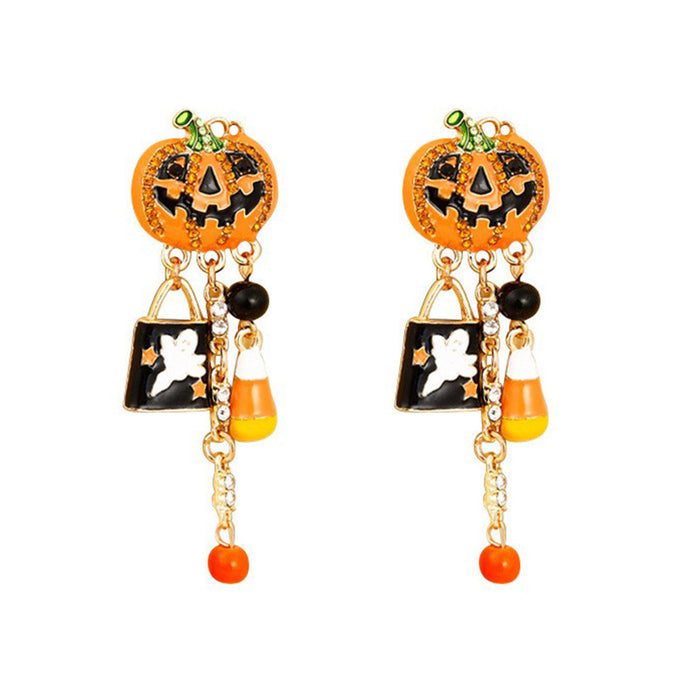 Wholesale Halloween New Drip Oil and Diamond Pumpkin Head Zinc Alloy Earrings JDC-ES-JiCai001