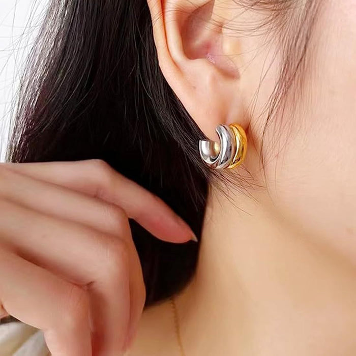Wholesale Electroplated Stainless Steel Light Luxury Gold Double-Layer Earrings
