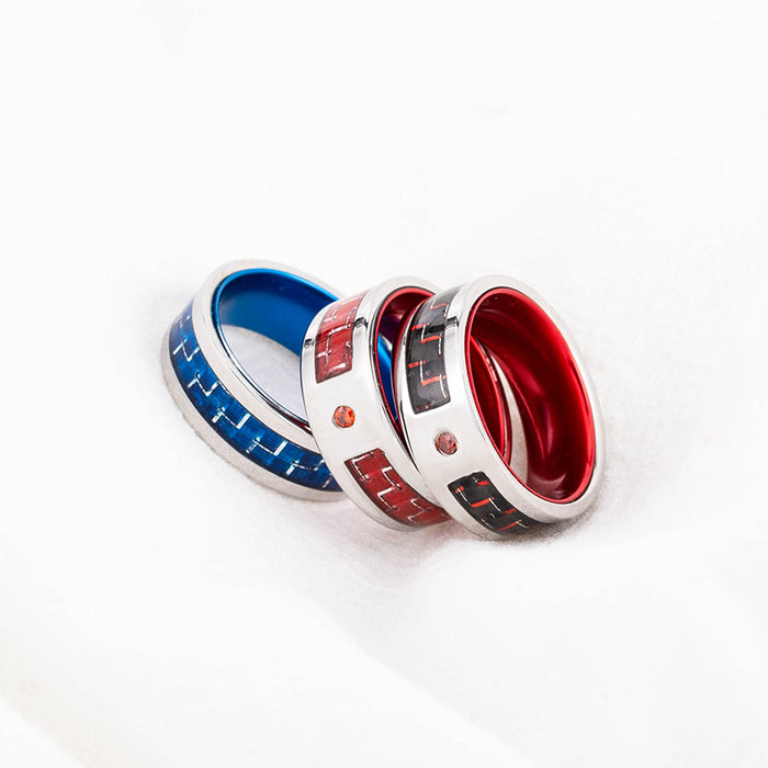 Wholesale Colorful Multi-color Titanium Steel Carbon Fiber Diamond Men's Ring JDC-RS-XYao005