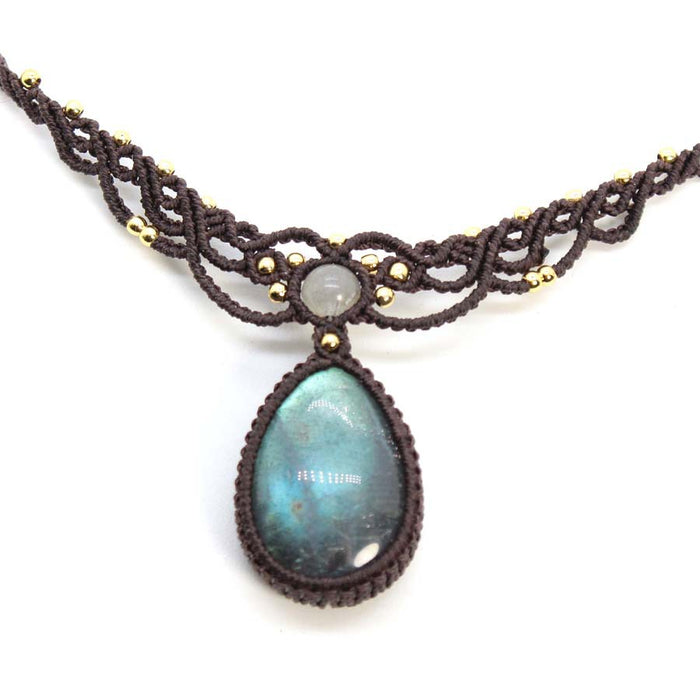 Wholesale Women S Vintage Bohemian Handmade Necklace Irregular Drop Natural Stone Pendant Braided Chain Fashion Jewelry Accessory