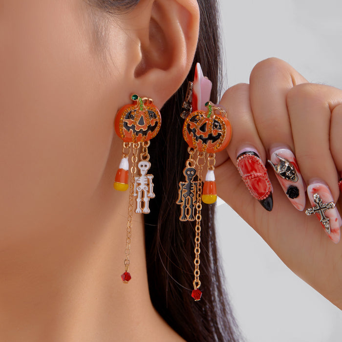 Wholesale  Earrings Fashion Creative  Painting Oil Flower Skull Ear Hook Earrings
